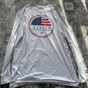 Hurley White Long Sleeve Shirt with American Flag Design